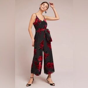 Anthropologie Crushed Velvet Rose Jumpsuit Sz XS - EUC